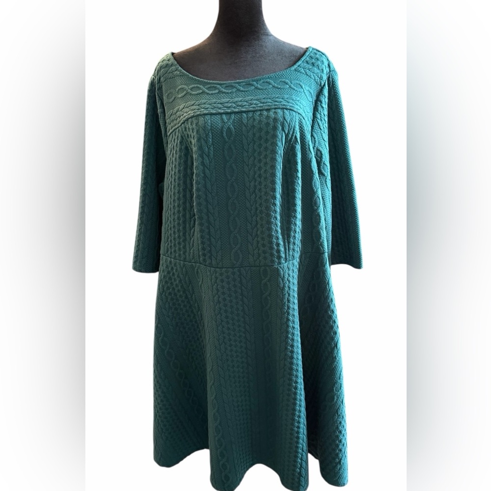 Modcloth Cable Knit Braid texture Fit & Flare Dress Plus Sz 2x Dark Green Retro